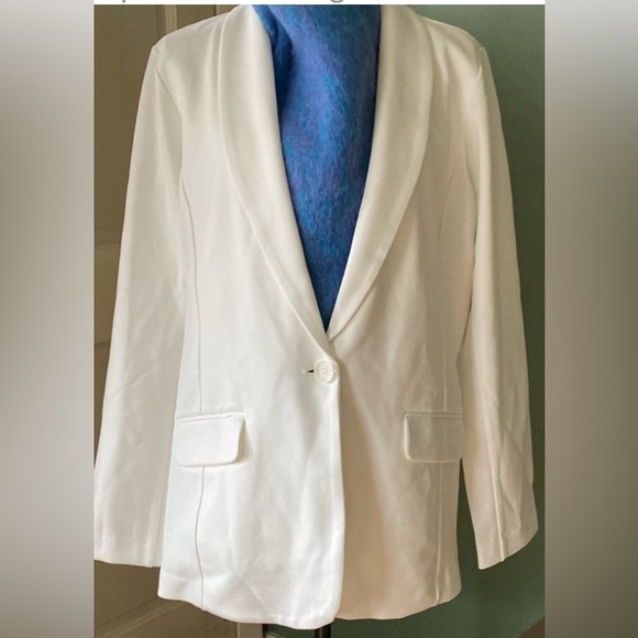 New womens off white Sz L tailored dress don/up business 1 button blazer jacket - Picture 4 of 10